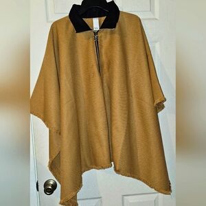 Tan and Black Zip-Up Poncho